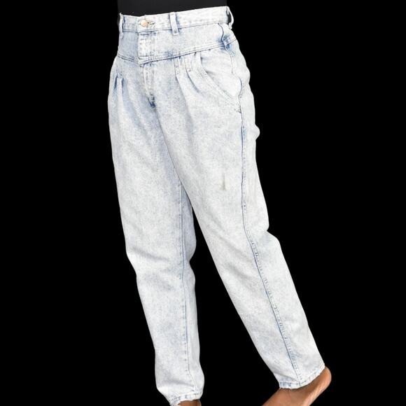 Vintage Stonewashed Jeans Blue Light Wash Denim Yoked Pleated Bareback Size 6 - Picture 2 of 16